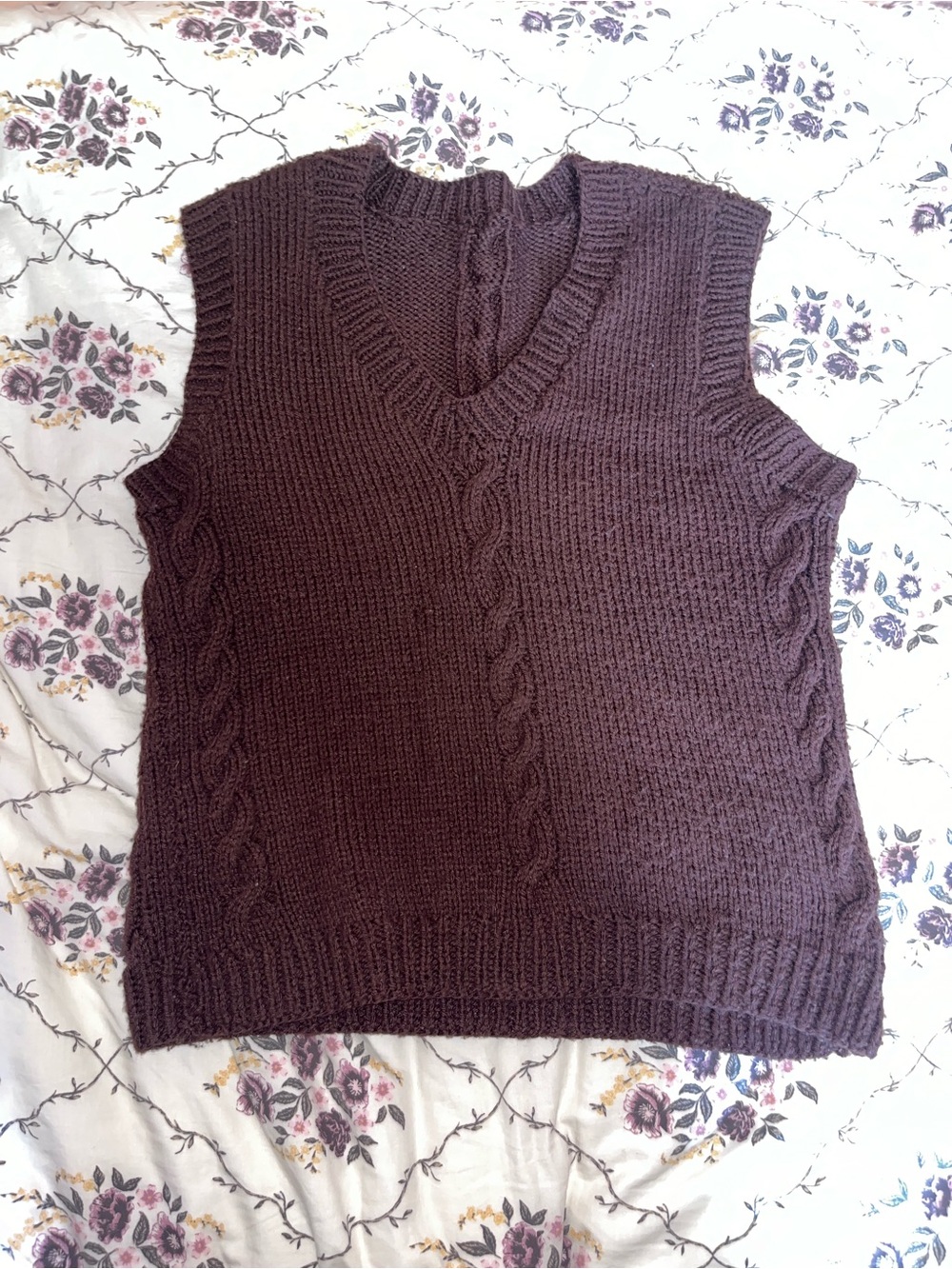 Chunky Brown Cable Knit Sweater Vest - Picture 2 of 2
